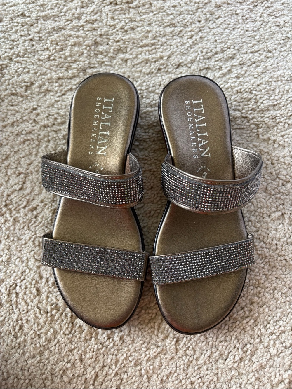 Italian Shoemakers Bronze Metallic Slide Sandals with Sparkle Straps Size 6 - Picture 2 of 8